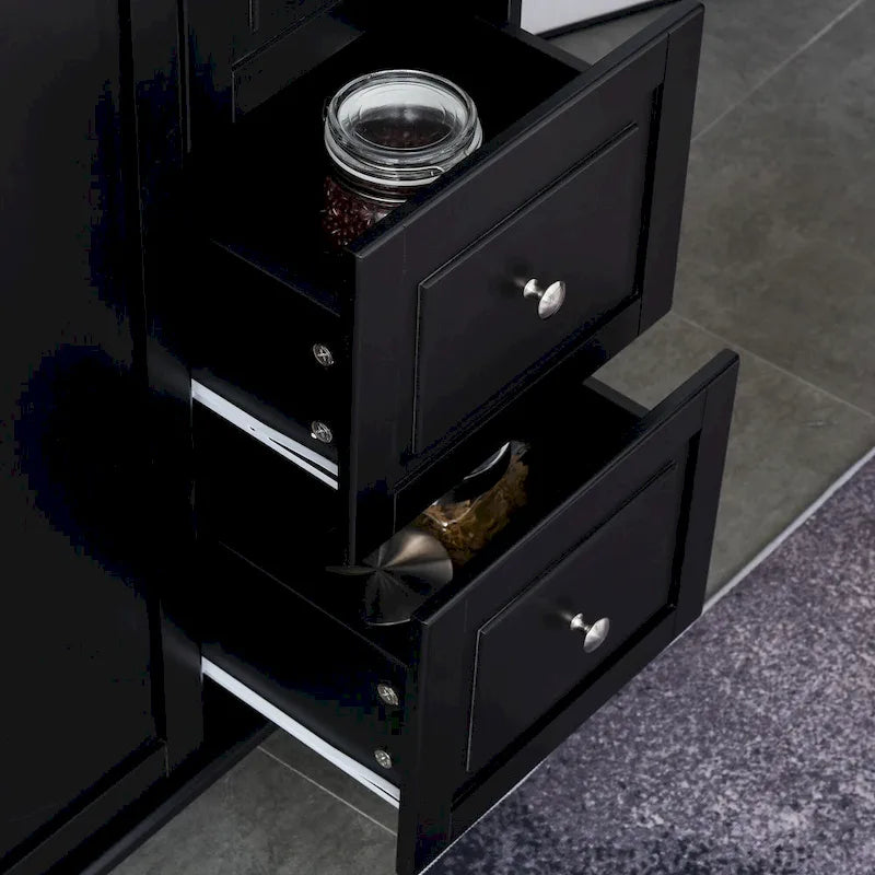 Îlot de cuisine mobile avec rangement — Porte-torchons et porte-épices, 3 tiroirs, roulettes verrouillables