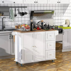 Îlot de cuisine mobile avec rangement — Porte-torchons et porte-épices, 3 tiroirs, roulettes verrouillables