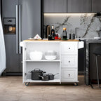 Îlot de cuisine mobile avec rangement — Porte-torchons et porte-épices, 3 tiroirs, roulettes verrouillables