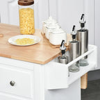 Îlot de cuisine mobile avec rangement — Porte-torchons et porte-épices, 3 tiroirs, roulettes verrouillables