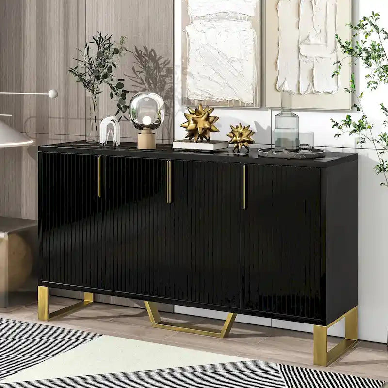 Buffet de cuisine moderne – 4 portes, étagères réglables, pieds dorés