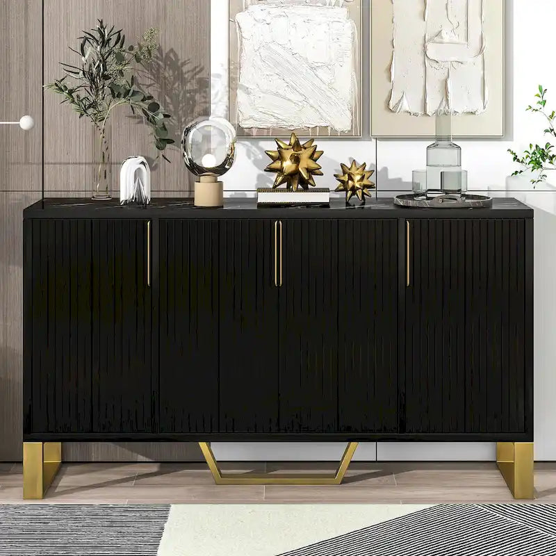Buffet de cuisine moderne – 4 portes, étagères réglables, pieds dorés