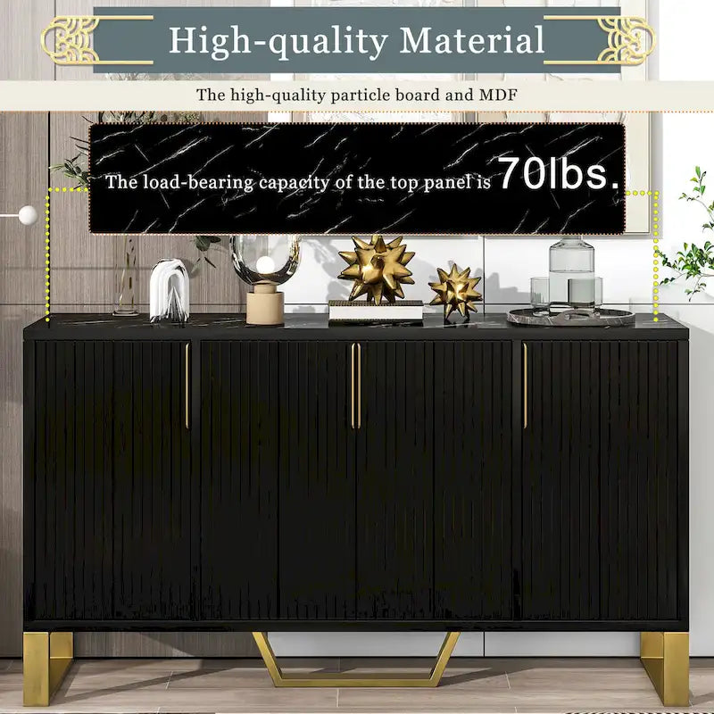 Buffet de cuisine moderne – 4 portes, étagères réglables, pieds dorés