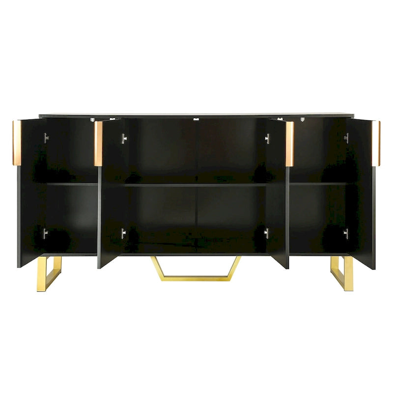 Buffet de cuisine moderne – 4 portes, étagères réglables, pieds dorés