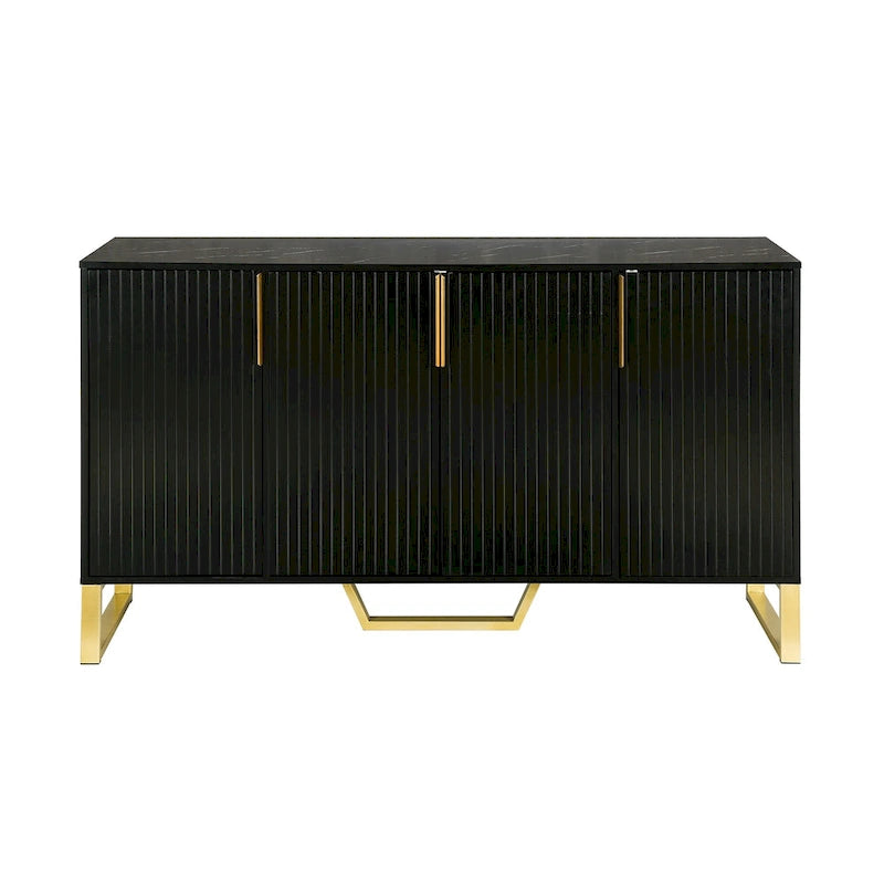 Buffet de cuisine moderne – 4 portes, étagères réglables, pieds dorés