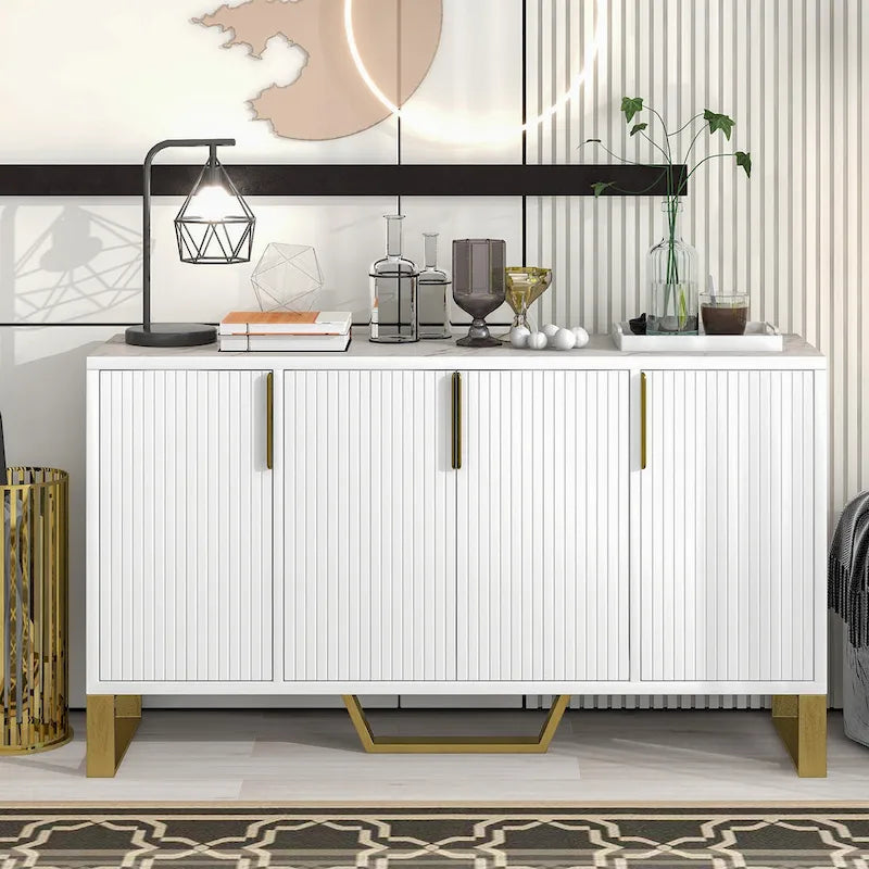Buffet de cuisine moderne – 4 portes, étagères réglables, pieds dorés