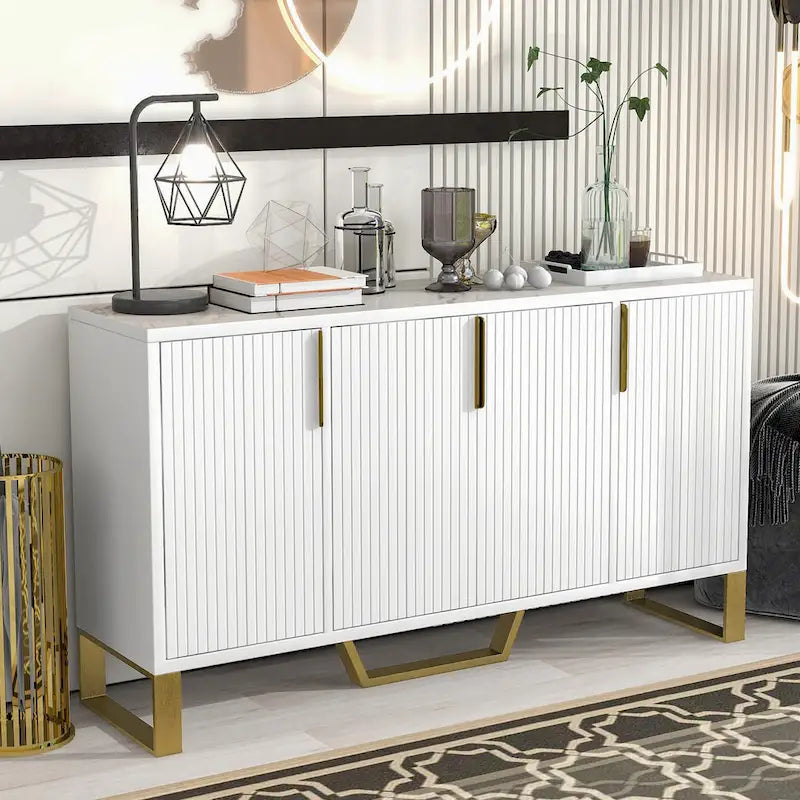 Buffet de cuisine moderne – 4 portes, étagères réglables, pieds dorés