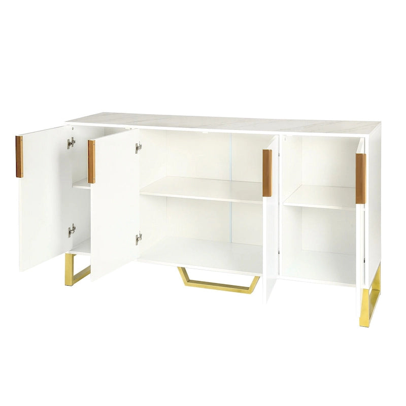 Buffet de cuisine moderne – 4 portes, étagères réglables, pieds dorés