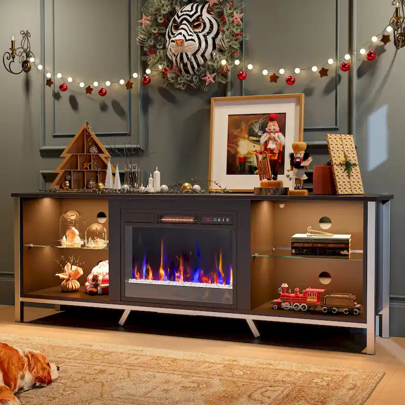 Meubles TV avec cheminée pour téléviseurs de 75 pouces Meuble TV console de divertissement de jeu - 71 pouces