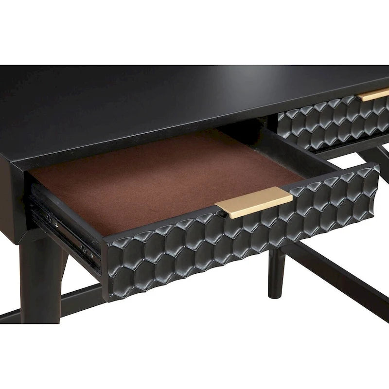 Grand bureau de direction — Perle noire, placage acajou, ferrures dorées, 132 cm L