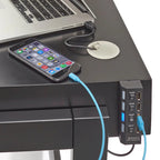 Bureau technologique intégré avec 4 ports USB et tiroir — Piétement en pin en A, 124 cm L