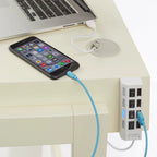 Bureau technologique intégré avec 4 ports USB et tiroir — Piétement en pin en A, 124 cm L