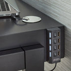 Bureau technologique intégré avec 4 ports USB et tiroir — Piétement en pin en A, 124 cm L