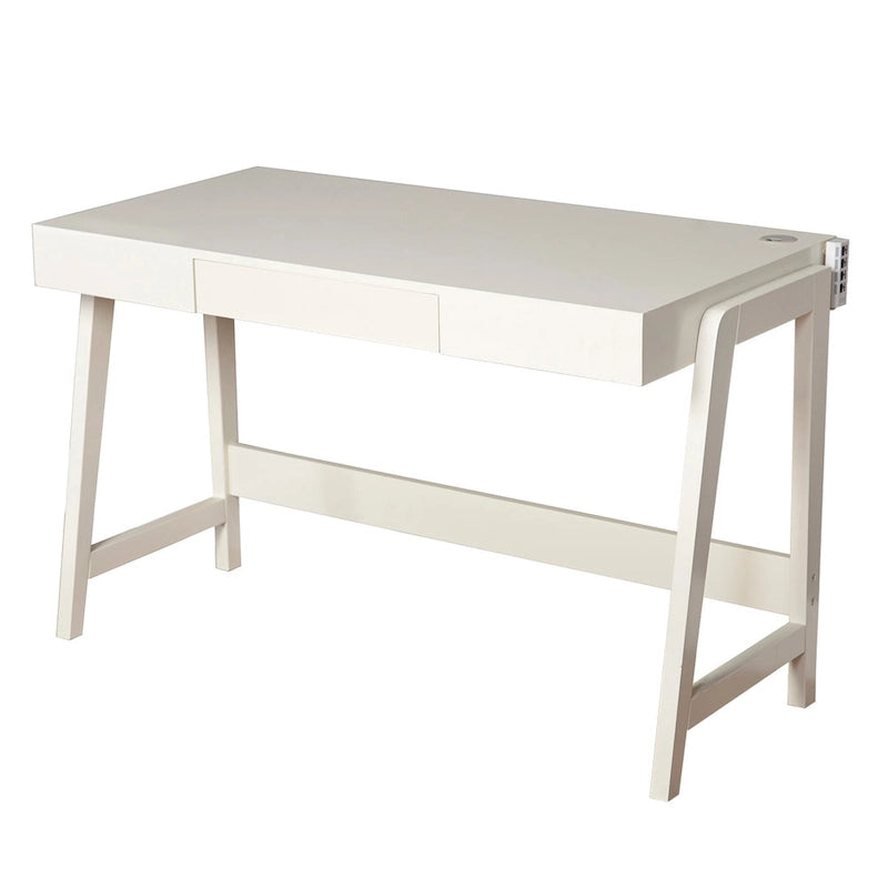 Bureau technologique intégré avec 4 ports USB et tiroir — Piétement en pin en A, 124 cm L