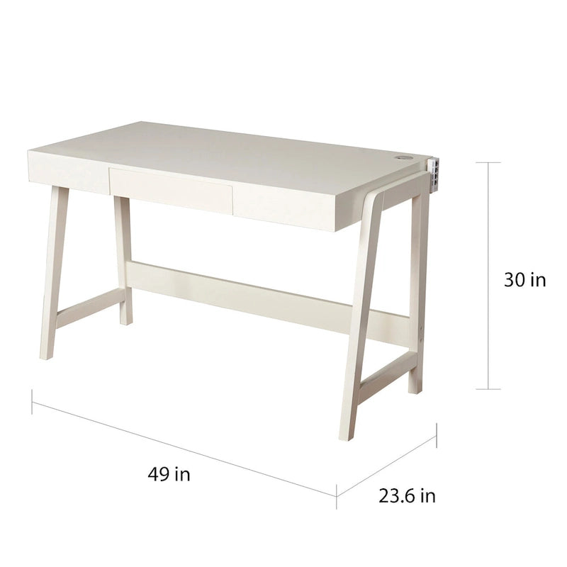 Bureau technologique intégré avec 4 ports USB et tiroir — Piétement en pin en A, 124 cm L