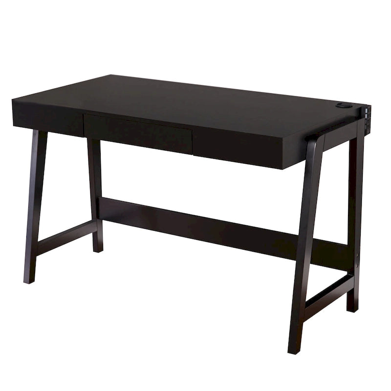 Bureau technologique intégré avec 4 ports USB et tiroir — Piétement en pin en A, 124 cm L