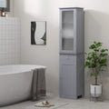 Meuble de Rangement Haut et Étroit pour Salle de Bain — Porte en Acrylique, Tiroir et Étagères, Gris