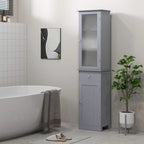 Meuble de Rangement Haut et Étroit pour Salle de Bain — Porte en Acrylique, Tiroir et Étagères, Gris