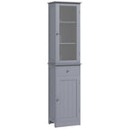 Meuble de Rangement Haut et Étroit pour Salle de Bain — Porte en Acrylique, Tiroir et Étagères, Gris