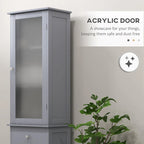 Meuble de Rangement Haut et Étroit pour Salle de Bain — Porte en Acrylique, Tiroir et Étagères, Gris
