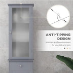 Meuble de Rangement Haut et Étroit pour Salle de Bain — Porte en Acrylique, Tiroir et Étagères, Gris