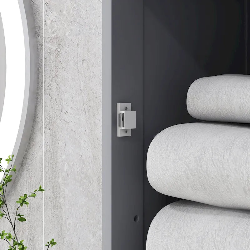 Meuble de Rangement Haut et Étroit pour Salle de Bain — Porte en Acrylique, Tiroir et Étagères, Gris