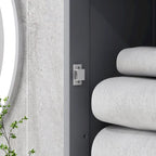 Meuble de Rangement Haut et Étroit pour Salle de Bain — Porte en Acrylique, Tiroir et Étagères, Gris