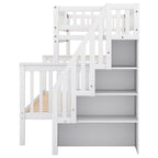 Lit superposé avec escalier de rangement, deux places en haut et grand lit en bas, gris