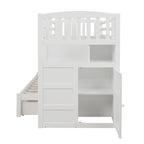 Lit superposé avec escalier de rangement, deux places en haut et grand lit en bas, gris