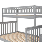 Lit superposé avec escalier de rangement, deux places en haut et grand lit en bas, gris