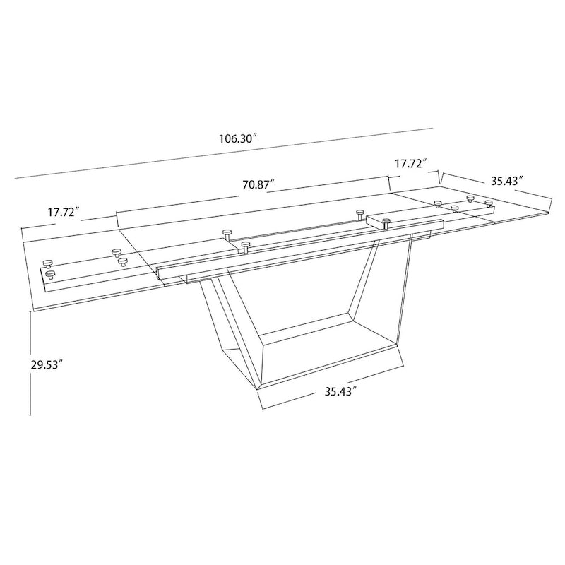 Table à manger extensible plateau verre — Piètement bois massif, 6 à 10 places, 180–269 cm l
