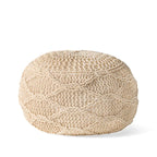 Pouf rond en coton tricoté moderne — Forme citrouille, 50,8 cm (L) x 35,6 cm (H)
