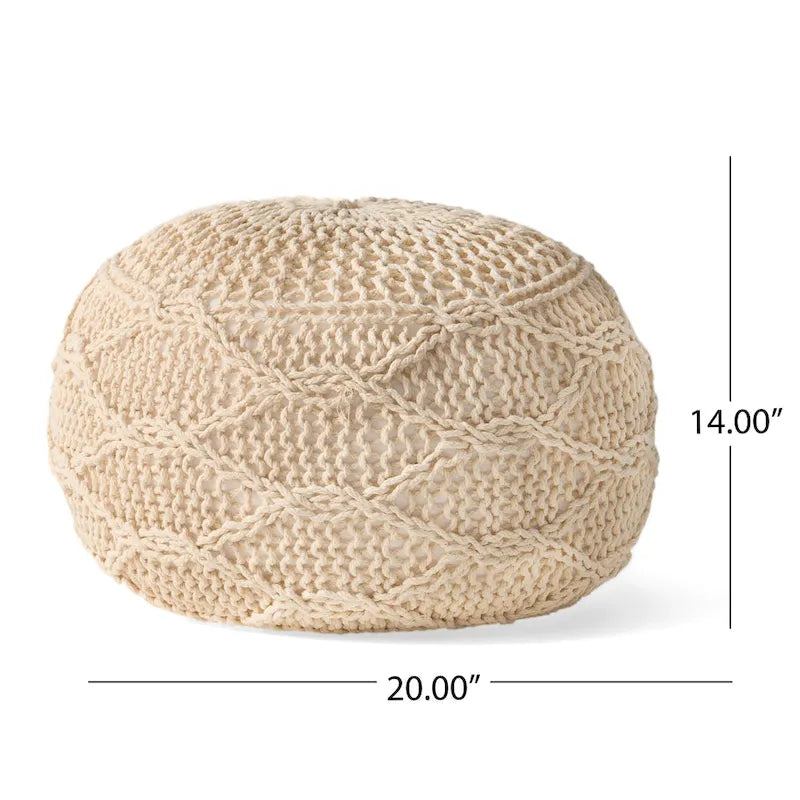 Pouf rond en coton tricoté moderne — Forme citrouille, 50,8 cm (L) x 35,6 cm (H)