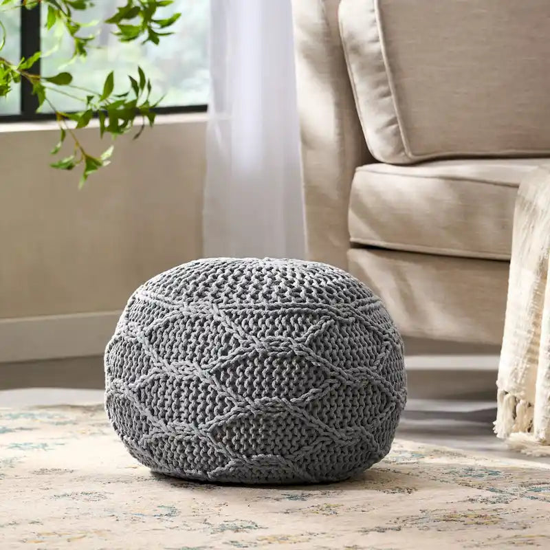 Pouf rond en coton tricoté moderne — Forme citrouille, 50,8 cm (L) x 35,6 cm (H)