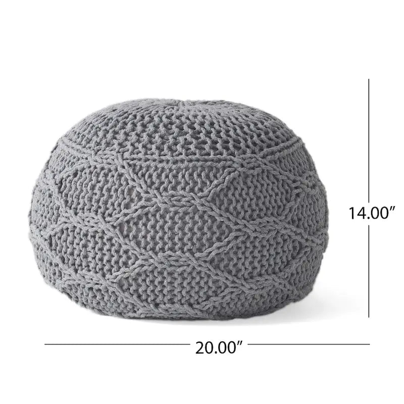 Pouf rond en coton tricoté moderne — Forme citrouille, 50,8 cm (L) x 35,6 cm (H)