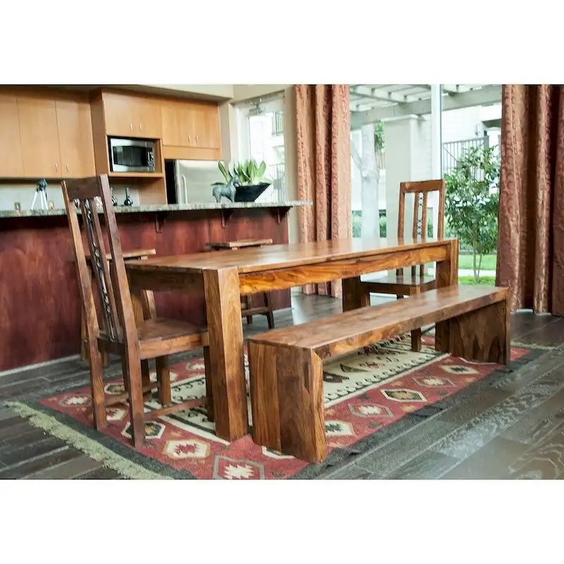 Banc artisanal en bois de Sesham massif (Inde) – Finition Noyer Miel