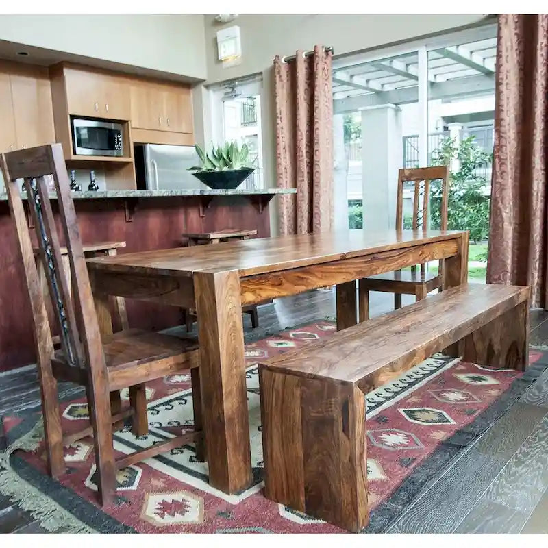 Banc artisanal en bois de Sesham massif (Inde) – Finition Noyer Miel
