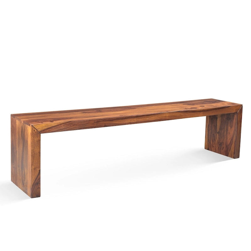 Banc artisanal en bois de Sesham massif (Inde) – Finition Noyer Miel