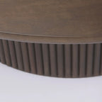 Table basse ronde cannelée marron foncé — Bois de manguier massif, Vérin hydraulique, 122 cm