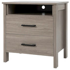 Table de chevet rustique avec 2 tiroirs et compartiment ouvert — Chêne/Noyer, 54,6 cm L