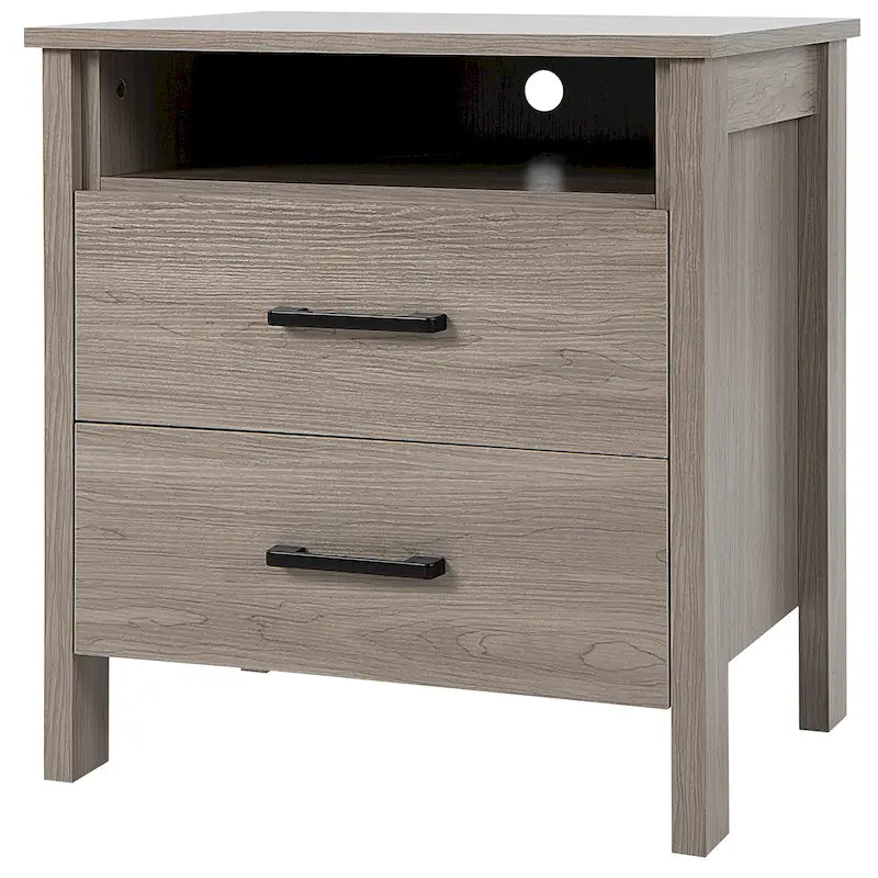 Table de chevet rustique avec 2 tiroirs et compartiment ouvert — Chêne/Noyer, 54,6 cm L