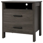 Table de chevet rustique avec 2 tiroirs et compartiment ouvert — Chêne/Noyer, 54,6 cm L