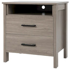 Table de chevet rustique avec 2 tiroirs et compartiment ouvert — Chêne/Noyer, 54,6 cm L