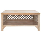 Table basse carrée à étagère unique avec sculptures ajourées — 86 cm