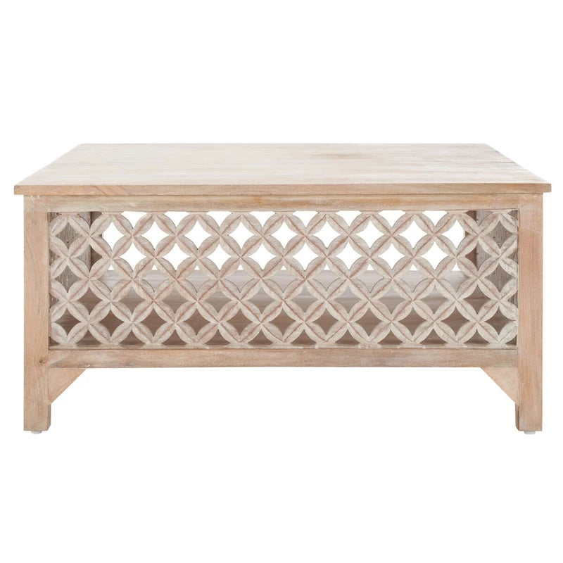 Table basse carrée à étagère unique avec sculptures ajourées — 86 cm