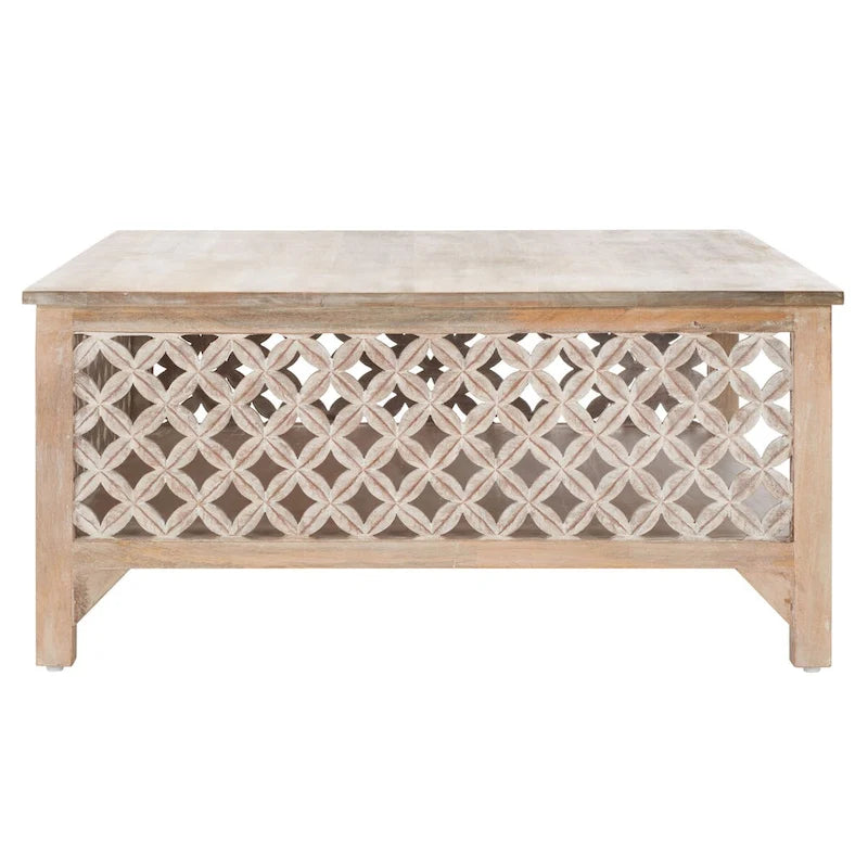 Table basse carrée à étagère unique avec sculptures ajourées — 86 cm
