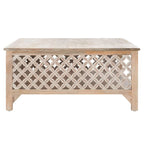 Table basse carrée à étagère unique avec sculptures ajourées — 86 cm