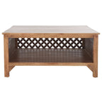 Table basse carrée à étagère unique avec sculptures ajourées — 86 cm