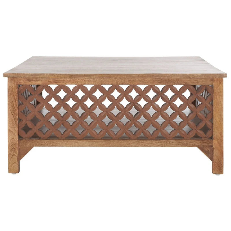 Table basse carrée à étagère unique avec sculptures ajourées — 86 cm