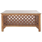 Table basse carrée à étagère unique avec sculptures ajourées — 86 cm